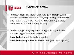 Kata ganda ialah kata yang terbentuk daripada kata yang digandakan sama ada sebahagian atau seluruhnya. Minggu 3 Pembentukan Kata Kata Tunggal Dan Kata Turunan Ppt Download