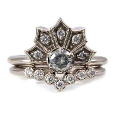 Modern Art Deco Engagement Ring Set Crown Ring With Moissanite And Diamonds Chevro Art Deco Engagement Ring Deco Engagement Ring Art Deco Engagement Ring Set