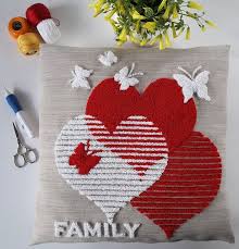 Model Pdf Punch Needle Pattern Decorative Cushion Family Embroidery Instant Download Tapestries Gifts Decorations Nakis Desenleri Elde Nakis Kirlent