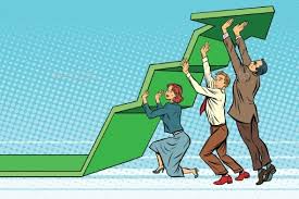 Business Team Lift Up Growth Chart Retro Vector Illustration Office Cartoon Retro Vector
