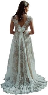 Und bin auf amazon und co. Cocogirls Boho Spitze Brautkleid Rustikale Lange Landhausstil Brautkleider Ruckenlose Hochzeitskleid A Linie Amazon De Bekleidung
