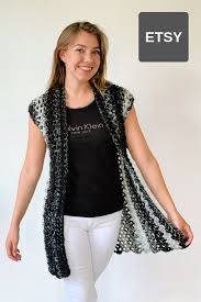 Crochet Sleeveless Vest Pattern Long Cardigan Garment Made With Lionbrand Scarfie Katia Shadow For Beginners Sleeveless Vest Pattern Crochet Vest Pattern Scarfie Yarn