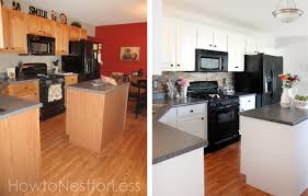 Formica countertops to chakra beige quartz with painted white cabinets. How To Paint Your Kitchen Cabinets How To Nest For Less