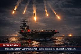 The US aircraft carrier USS Abraham Lincoln was targeted with four  ballistic missiles on Sunday, Iran's Islamic Revolutionary Guard Corp said  in a statement reported by state media. U.S. military has firmly