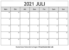 Die verfügbaren dateiformate sind pdf (adobe reader pdf) und jpg (bild). Kalender Juli 2021