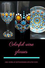 Dot Painted Mandala Wine Glass Hand Painted Wine Glass Hand Painted Wine Glasses Diy Hand Painted Wine Glass Painted Wine Glass