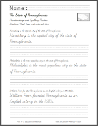 Pensylvania Sentences Writing In Cursive And Print Student Handouts Sentence Writing Writing Practice Cursive Practice