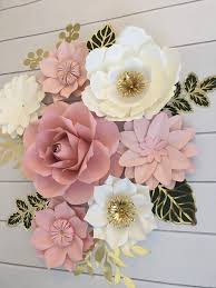 Paper Flowers Wall Decor Blush Pink Paper Flowers Green Etsy Paper Flower Wall Decor Paper Flowers Paper Flower Backdrop
