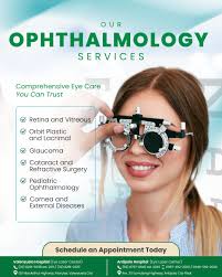 Our Ophthalmology Department provides comprehensive eye care—from routine  vision exams to advanced treatments and surgeries. Whether it's cataract,  glaucoma, diabetic eye disease, dry eyes, or laser vision correction, our  specialists use the