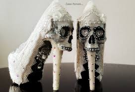 Sugar Skull Bridal Muerto Crystal Day Of The Dead Heels Etsy Sugar Skull Wedding Skull Wedding Skull Shoes