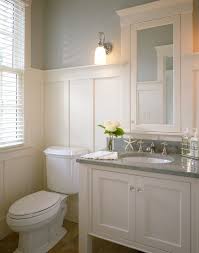 White Vanity With Grey Granite Top Wainscoting Beige Floors Great Powder Room Wainscoting Bathroom Bathrooms Remodel Upstairs Bathrooms