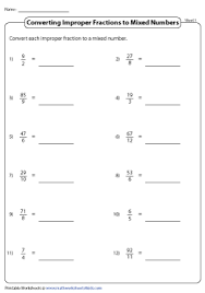 Worksheets > math > grade 4 > fractions > convert mixed numbers to improper fractions. Convert Improper Fractions And Mixed Numbers Worksheets
