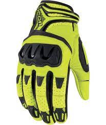 Icon Overlord Resistance Glove Hi Viz Yellow Leather Motorcycle Gloves Short Gloves Motorcycle Gloves