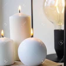 The use of candles for interior design helps give off romantic. White Home Decor And Interior With Candles Stock Photo Picture And Royalty Free Image Image 118563315
