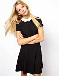 Magasinez en ligne les robes à taille élastique, robes droites, robes maxi, robes trapèze et robes portefeuille pour femmes de reitmans canada. Asos Asos Skater Dress With Contrast Collar At Asos Idees De Mode S Habiller Robe Avec Col