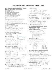 Spsu Math 1113 Precalculus Cheat Sheet Pdf Pdf Precalculus Math Methods Math Lessons