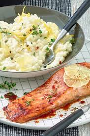 Zitronen Risotto Mit Glasiertem Lachs Rezept Zitronen Risotto Glasierter Lachs Lachs Risotto