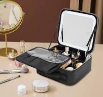 ACROSSPART Borsa per trucchi con specchio illuminato, borsa cosmetica in  poliuretano con luce e specchio, 3 modalità di colore (giallo ...