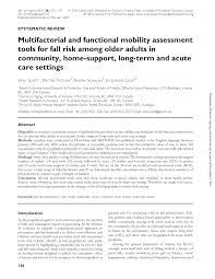 Pdf Multifactorial And Functional Mobility Assessment Tools For Fall Risk Among Older Adults In Community Home Support Long Term And Acute Care Settings