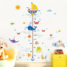 Nursery Height Growth Chart Wall Sticker Kids Boys Girls Underwater Sea Fish Anchor Finding Nemo Decorative Decor Decal Poster Design Wall Stickers