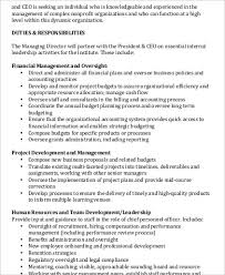 Ability to function as part of an executive management team to plan, develop and implement department policies and priorities. Free 9 Managing Director Job Description Samples In Ms Word Pdf