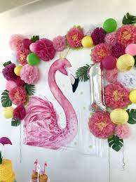Flamingo Party With Pineapples Decoration Ideas Tropical Theme Flamingo Backdrop Tissue Flowers Flamingo Party Pink Party Decorations Flamingo Themed Party