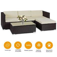 Costway 5 Pcs Patio Furniture Set Rattan Wicker Table Shelf Garden Sofa W Cushion Brown Walmart Com Patio Furniture Sets Garden Sofa Outdoor Patio Decor