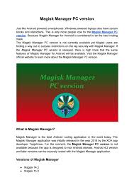 Act as an android device manager on pc/mac. Magisk Manager Pc Version By Cathy Ashley Issuu