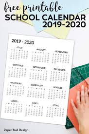 2019 2020 One Page School Calendar Printable Paper Trail Design School Calendar Paper Trail Calendar Printables
