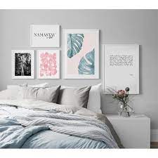 You can hang wall decorations in the bedroom for a dramatic twist to your décor or in the bathroom. Bedroom Decor Contemporary Wall Art Modern Wall Art Set Set Of 5 Prints Gallery Wall Decor White Pink Wall Art Minimalist Wall Art Gallery Wall Bedroom Gallery Wall Gallery Wall Decor