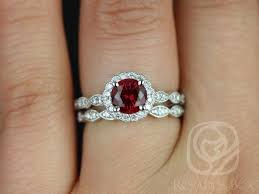 Twin row pave set 1.50 ct cushion cut diamond & ruby wedding rings gia certified. Rosados Box Sunny 6mm White Gold Round Crimson Ruby Diamond Flower Halo With Milgrain Wedding Set
