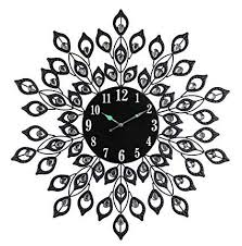 Buy royalscart wooden peacock analog wall clock (45 cm x 3 cm x 60 cm, multicolor) online at low price in india on amazon.in. Amazon Com Threestar Black Metal Round Wall Clock Blooming Leaves Bejeweled W Clear Gems 28 Nature Inspired Home Wall De Wall Clock Clock Round Wall Clocks