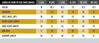 Size Charts Barong Tagalog Barong Mandarin Collar