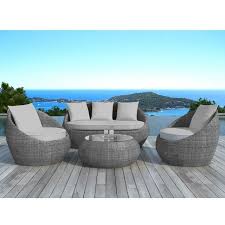 Salon De Jardin Honolulu En Resine Tressee Ronde Grise Et Coussins Gris Clair Salon De Jardin Design Salon De Jardin Resine Mobilier Jardin