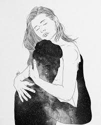 Deeply Peaceful Heaven Art Galaxy Love Black White Stars Space Universe Artwork Night Warm Beautiful Artistic Romantic Art Love Illustration Art