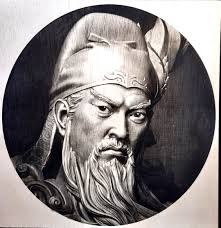 Guan Di temple in Mianzhu, Sichuan (四川绵竹关帝庙). First time for me to see  kneeling iron statues of rebel generals Fu Shiren (傅仕仁), Mi Fang (糜芳) and  Hao Pu (郝普), whose defection from