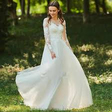 Ebay Sponsored Elegant A Line Beach Wedding Dresses Scoop Neck Long Sleeves Bridal Gown Custom In 2020 Wedding Dresses Long Sleeve Bridal Dresses Wedding Dress Sleeves