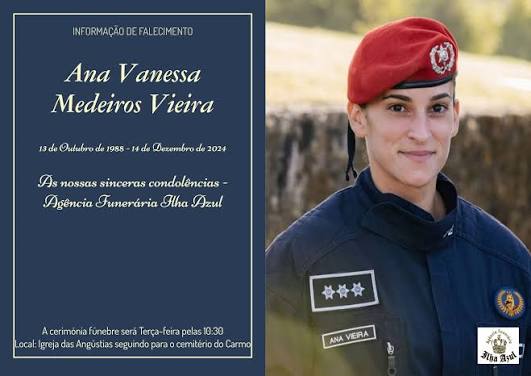 Faleceu Ana Vanessa Medeiros Vieira 13 de Outubro 1988 - 14 de Dezembro de  2024. O voo contendo a urna tem hora prevista de chegada às 09:45 de  Terça-feira dia 17 de