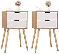 Amazon Com Nightstand Set Of 2 With 2 Drawers For Bedroom Solid Wood Mid Century Bedside Tabl In 2020 Boho Bedside Table Blue Bedside Tables Midcentury Bedside Table