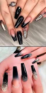 Black And Gold Ombre Stiletto Nails Stunning Coffin Shaped Black And Gold Nails Ideas For Inspiration Black Gold Nails Gold Acrylic Nails Fall Acrylic Nails