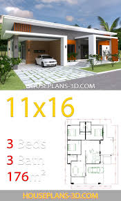 The best 3 bedroom 2 bathroom house floor plans. Home Design 11x16 With 3 Bedrooms Slop Roof House Plans 3d Diy House Plans House Plans House Plans 3d