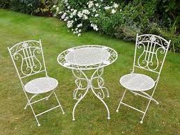 Antique Aged White Wrought Iron 3 Piece Bistro Style Garden Patio Furniture Set Furniture Sets Gard Patio Furnishings Outdoor Patio Set Outdoor Patio Decor