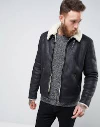 Asos Faux Shearling Jacket In Black Black Leather Jacket Style Mens Outdoor Jackets Shearling Jacket