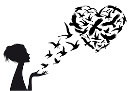 Flying Bird Of Paradise Drawing Heart Shaped Flying Birds With Woman Silhouette Vector Illustration Flying Bird Vector Vector Illustration Person Silhouette