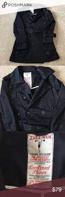 Zara Young Men Black Double Breasted Trench Coat Zara Young Double Breasted Trench Coat Double Breasted Trench