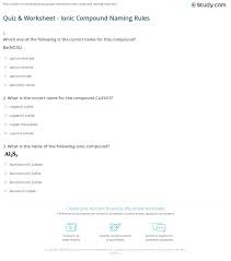 Ion names/formulas the goal of this optional worksheet is to help you recognize patterns that will help chemical nomenclature for an introductory chemistry course: Quiz Worksheet Ionic Compound Naming Rules Study Com