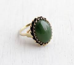 Vintage Gold Washed Sterling Silver Nephrite Jade Ring Large Semiprecious Stone Jewelry Jewelry Vintage Gold