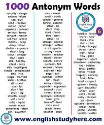 1000 Opposite Antonym Words List Antonyms Words List Learn English Words Opposite Words