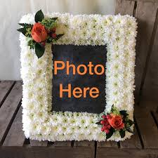 Funeral flowers and sympathy flowers. Floral Photo Frame Cambridge Funerals Eflorist Girton Flower Shop Funeral Tribute Bespoke Tribute