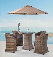 The stools come with both a seat and back cushion. China Panama Outdoor Umbrella Rattan Bar Table With Bar Chair China Outdoor Furniture Chair
